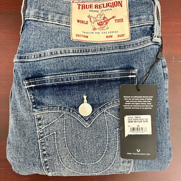 TRUE RELIGION GENO SN FLAP 700115 RELAXED SLIM Blue  JEANS 30 X 32 - Picture 1 of 9